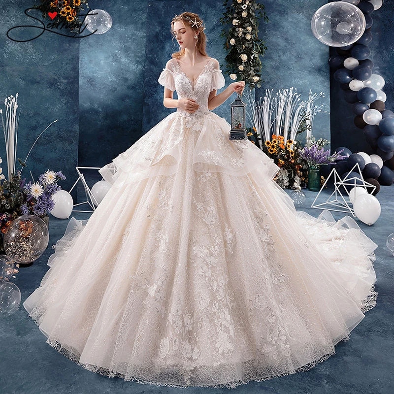 

BAZIIINGAAA Luxury Wedding Dress Tieded Design Cathedral 100cmTail Suitable for Spring and Autumn Wedding Custom Large Size