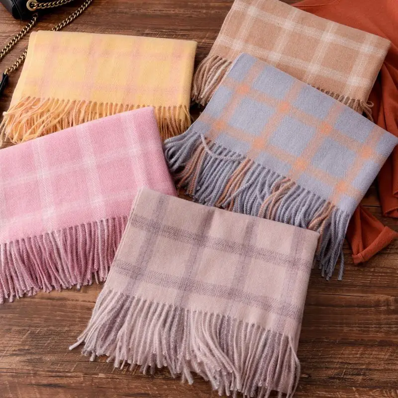 Plaid Winter Women Cashmere Scarf Pashmina Shawls And Wraps Female Foulard Hijab Wool Stoles Scarves Bandana Cachecol