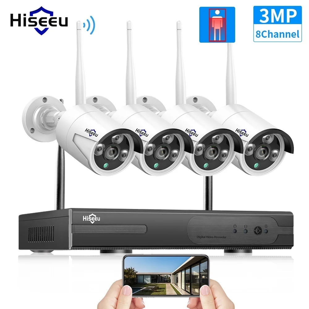 Hiseeu 3MP Wireless Security CCTV System Outdoor IP Camera WIFI Waterproof Video Surveillance CCTV Kit