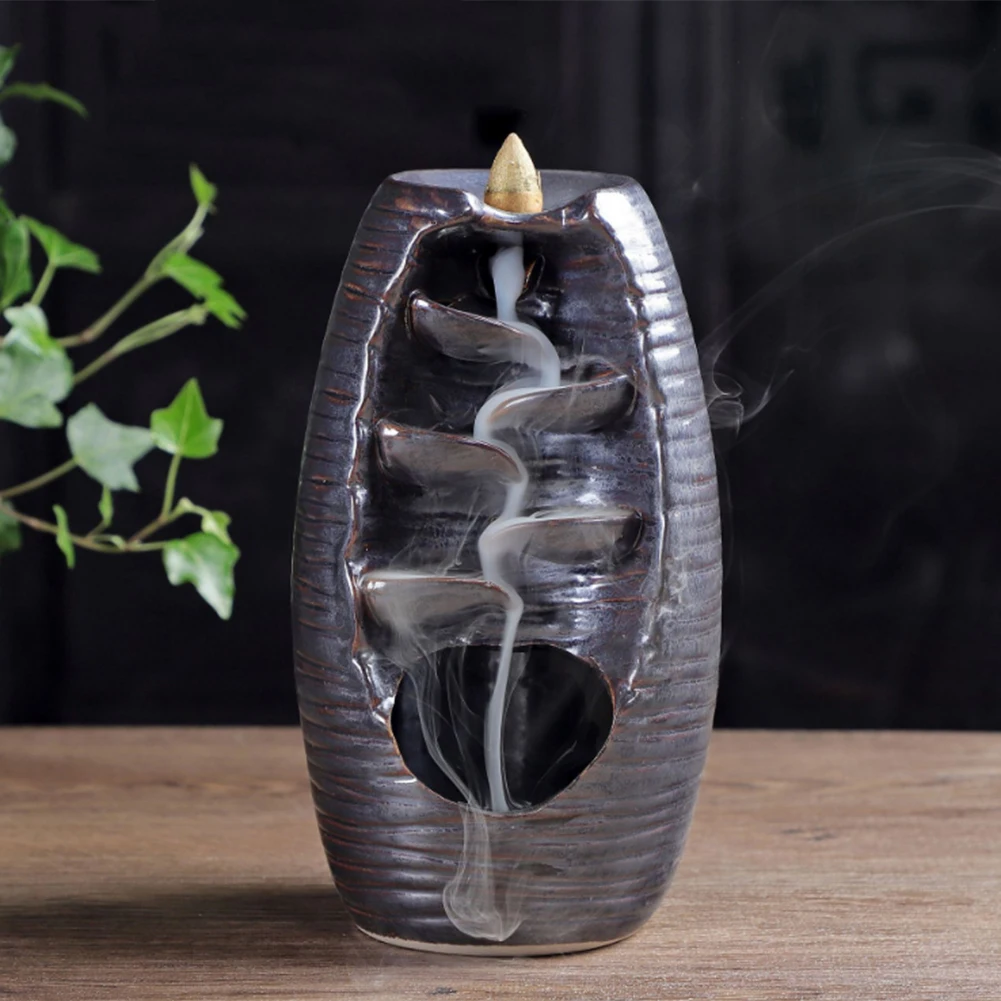 Ceramic Backflow Waterfall Smoke Incense Burner Censer Holder Home Decoration US