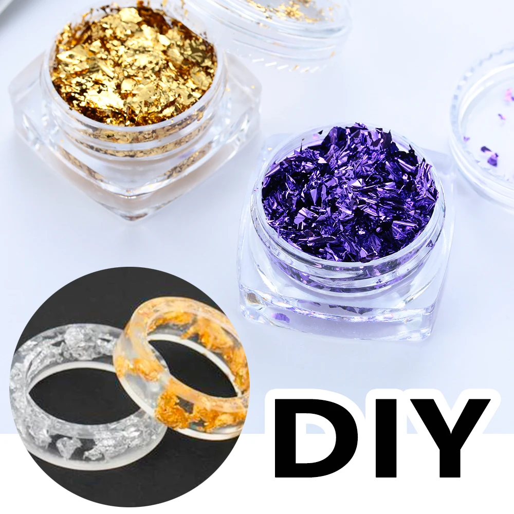 2 коробки DIY ручной работы с украшением в виде кристаллов эпоксидные украшения аксессуары наполнитель смолы имитация золота дорожной разметки порошковой краской сломанной золото Фольга серебро Фольга