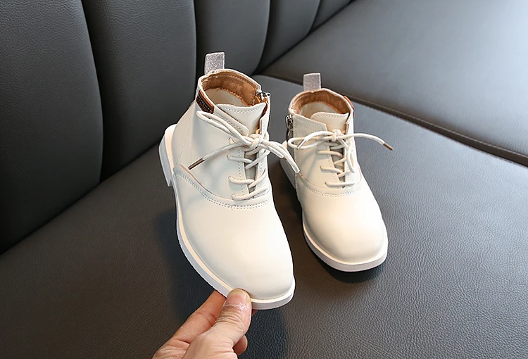 winter Kids Martin Boots child Boy Snow Booties Girls Genuine Leather Solid Color Black Beige Flat with Fashionable SSW063