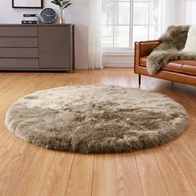 Круглый образный настоящий коврик из овчины для домашнего декора, цельный режущий коврик из мериносовой кожи коричневого цвета