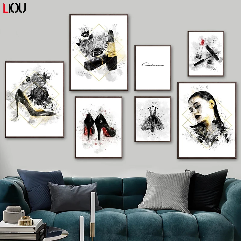 Цветочная помада на высоком каблуке тушь для ресниц искусство стене Картина