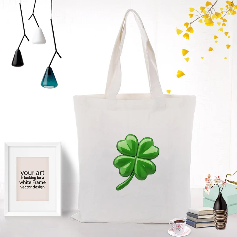 CLOVER037 Ручная сумка, Холщовая Сумка, текст, сделай сам, ручная сумка, печать на заказ, печать логотипа, повседневное использование, складная, для покупок, многоразовая - Цвет: CLOVER037