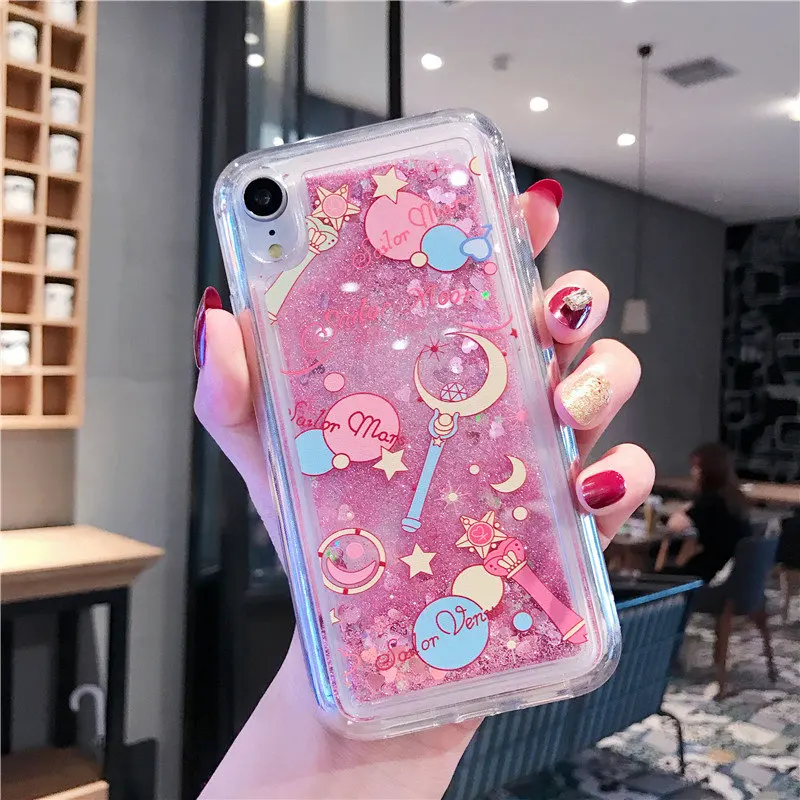 Чехол для iPhone 8, 7, 6, 6s plus, чехол с изображением моряка Луны для девочек, стильный Кристальный зыбучий песок, чехол для iPhone XS Max X XR, жидкий блестящий чехол - Цвет: 1