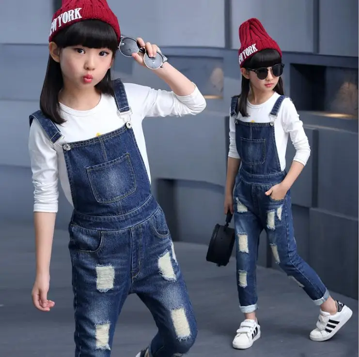 Джинсовый комбинезон для девочек детская одежда осенние ковбойские штаны для подростков детская одежда, джинсы подтяжки для девочек возрастом от 6 до 15 лет