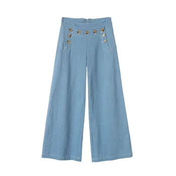 

2020 export new button decoration denim trousers women # jeans #solid color jeans trousers denim # ladies jeans # pants # K040 #