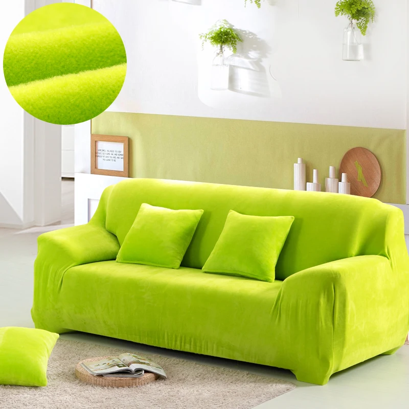 Плюшевое тканевое покрывало для дивана, бархатная ткань, толстые Чехлы, сохраняющие тепло Чехлы для дивана, защита для мебели, полиэстер, пыленепроницаемый, однотонный, серый - Цвет: apple green