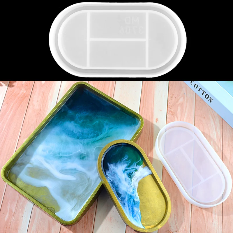 DM081 DIY Oval Rolling Serving Tray Soap Small Dish Plate Resin Casting Mold For Kitchen Supplies Storage Home Decoration