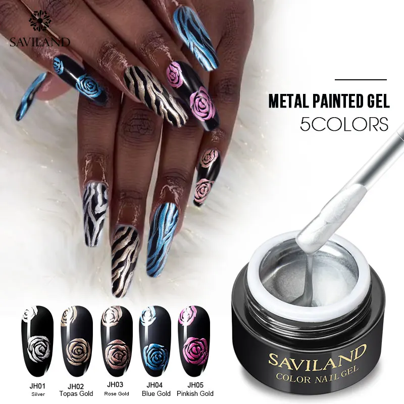 

SAVILAND Metallic Painting Gel Nail Polish Popular 3D Mirror Nails DIY Strong Pull Tearing Long-Lasting Top Base Primer Manicure