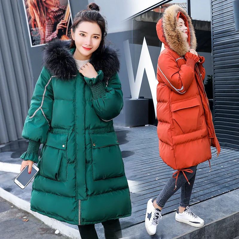 

INS Super Fire down Feather Cotton-padded Clothes Women's Mid-length Korean-style Winter New Style Hooded Fur Collar Bread Cotto