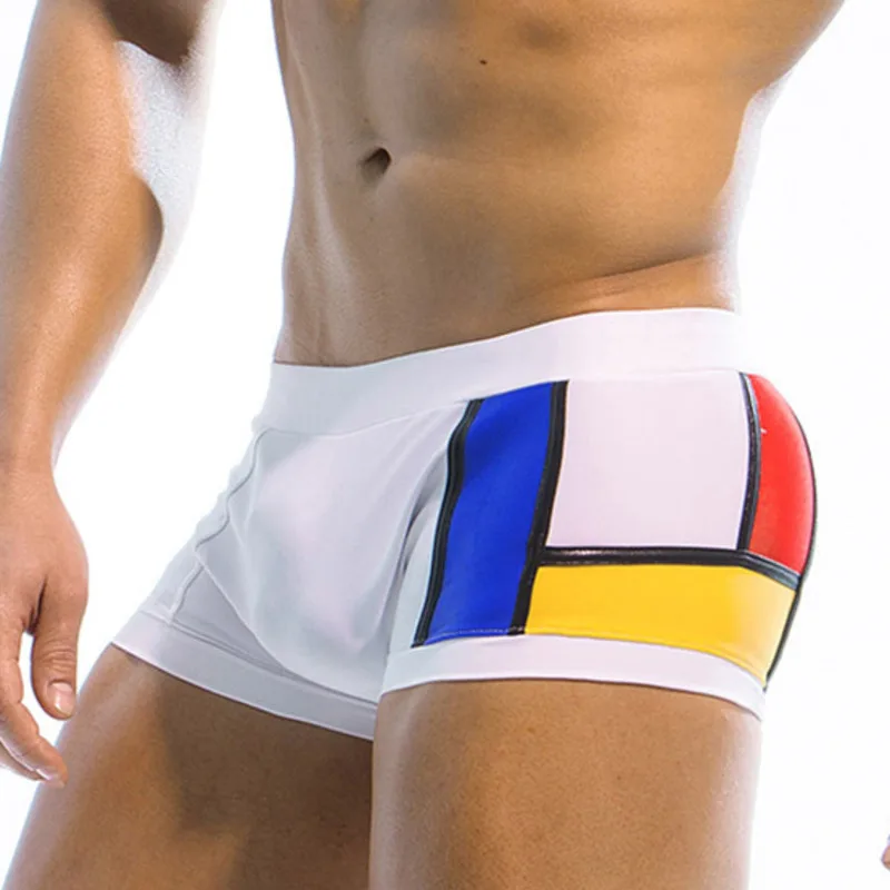 2021 Contrast Color Swimming Trunks For Men Swimwear Swimsuit Sexy Beach Bikini Boxer Surfing Swim Wear Bathing Suit Sport Short | Спорт и