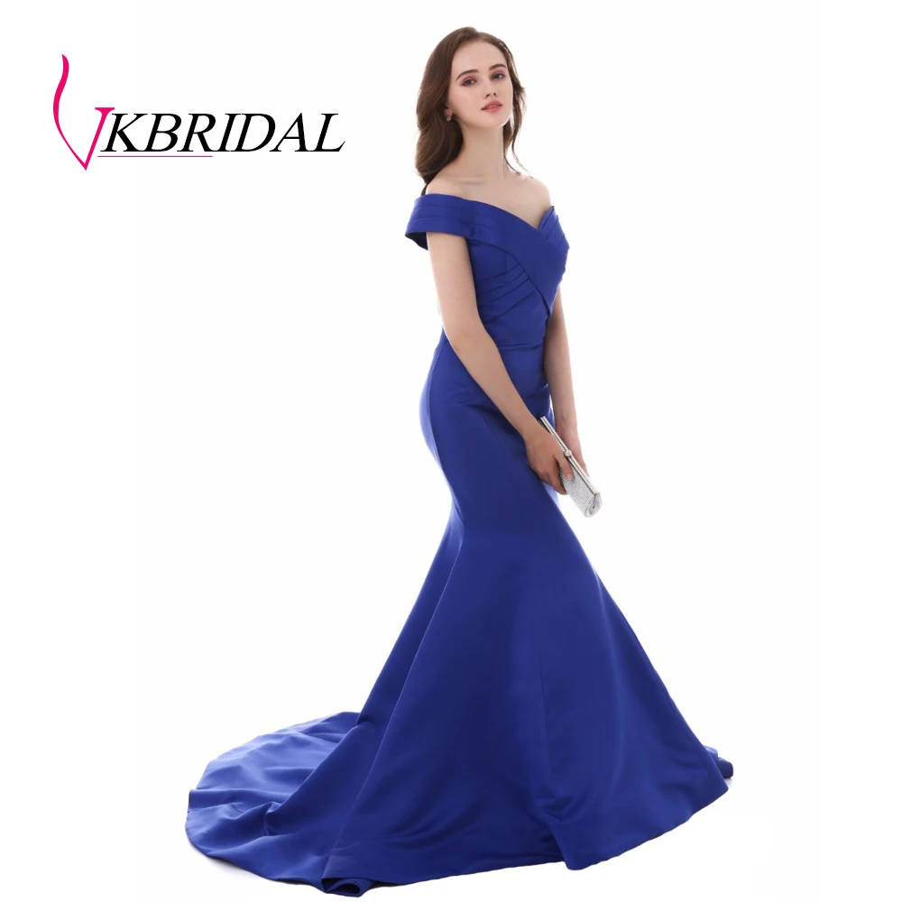 VKBRIDAL элегантное с открытыми плечами Королевский синий формальное платье русалки вечернее платье для женщин robe de soiree