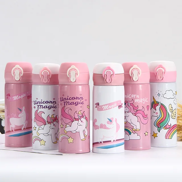 Stainless Steel Cartoon Cute Unicorn Water Bottle for Kids Hot and Cold Water  Bottle 500ml - White Color - Fingo Brain