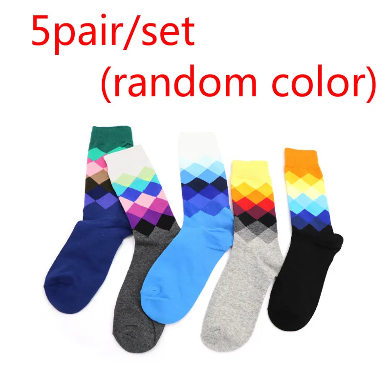 5pair random 6 5 пар/уп. одноцветные носки, хлопковые мужские модные носки без пятки, зимние мужские повседневные деловые Дышащие носки, цветные носки в сетку - Цвет: 5pair random 6