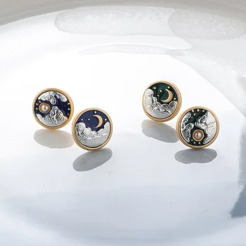 

Korea Style Girl Earrings Small Sun Moon Clouds Round Stud Earrings for Women Fashion Jewelry Accessories