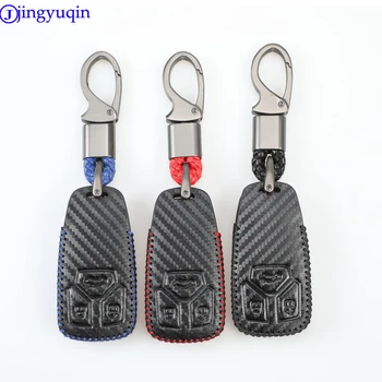 

jingyuqin 3b Carbon Leather Car Key Case Cover For AUDI A4 B9 Q5 Q7 TT TTS 8S 2016 2017 car smart remote Smart Key
