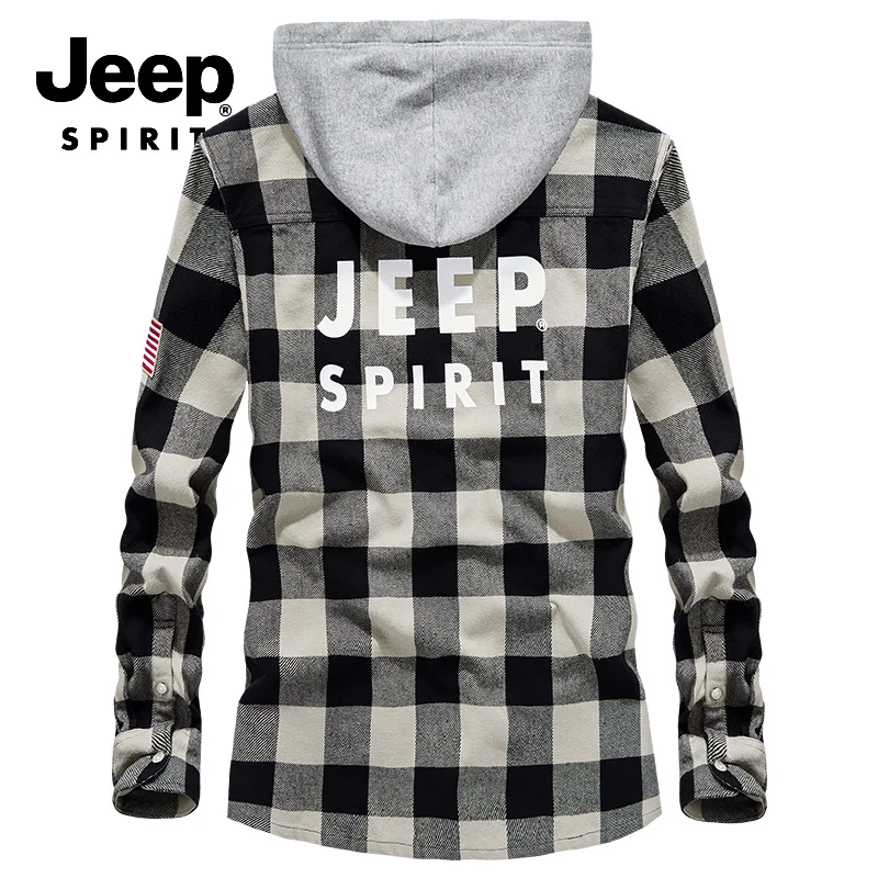 JEEP SPIRIT осенние куртки модная клетчатая куртка с капюшоном и воротником мужская Повседневная Свободная хлопковая дышащая мужская куртка Chaqueta Hombre