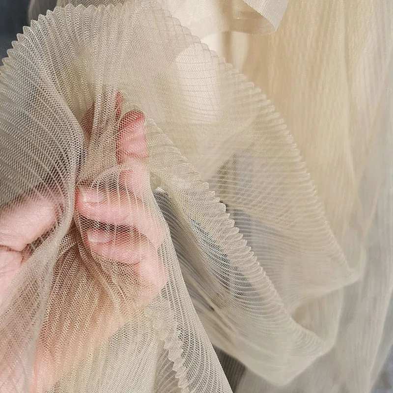 3/5/10m Stretch Ruffled Accordion Pleated Lace Fabric Little Stiff Tulle  Material for Bridal Wedding Dress,By the Meter Unfold