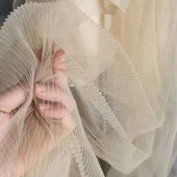 Tela de encaje de tul plisado con volantes, tela de red de malla para vestido, vestidos, negro, blanco, albaricoque, por metro