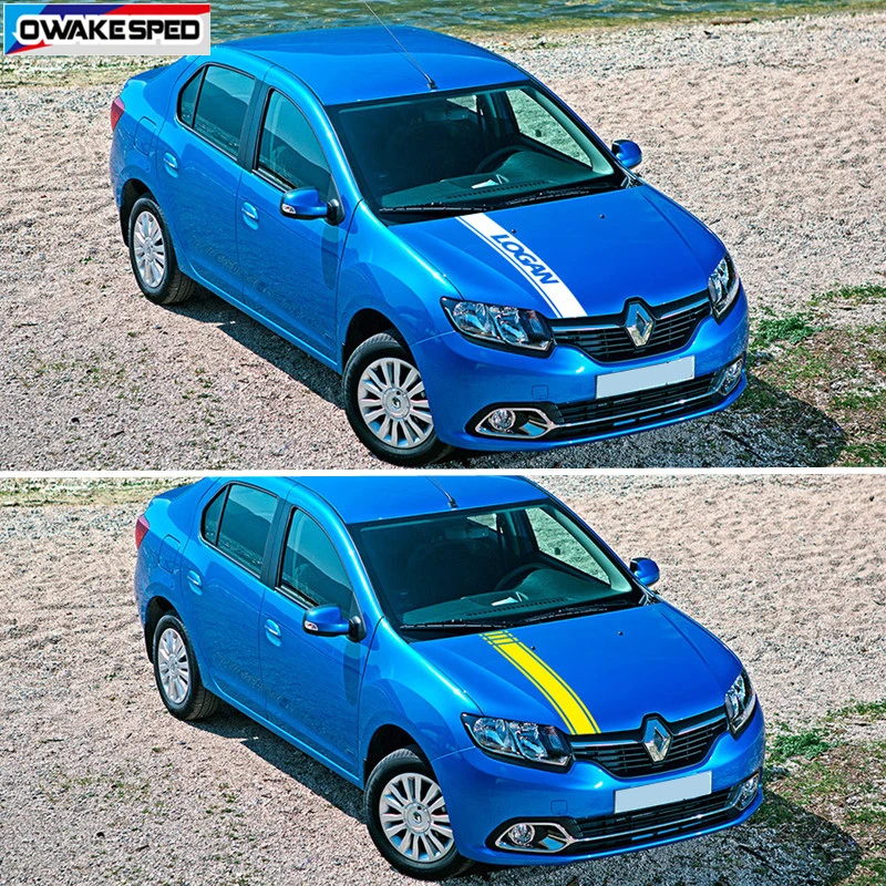 For Renault-Logan Car Hood Bonnet Sticker Racing Sport Stripes Auto Engine Cover Decor Vinyl Decals Exterior DIY Accessories (2)