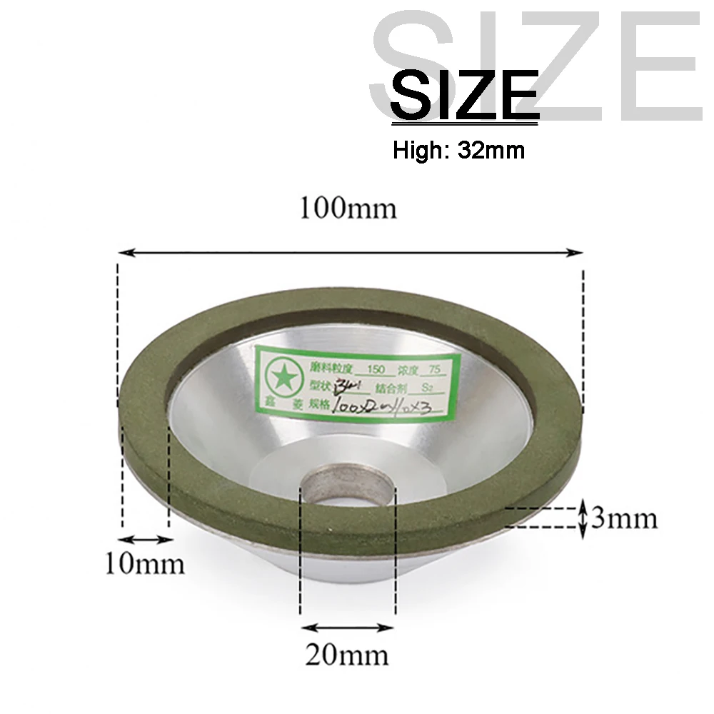 1Pc Diamond Grinding Wheel Cup Grinding Circle for Carbide Metal Tungsten Steel Milling Cutter Tool Sharpener Various Size 1Pc Diamond Grinding Wheel Cup Grinding Circle for Carbide Metal Tungsten Steel Milling Cutter Tool Sharpener Various Size