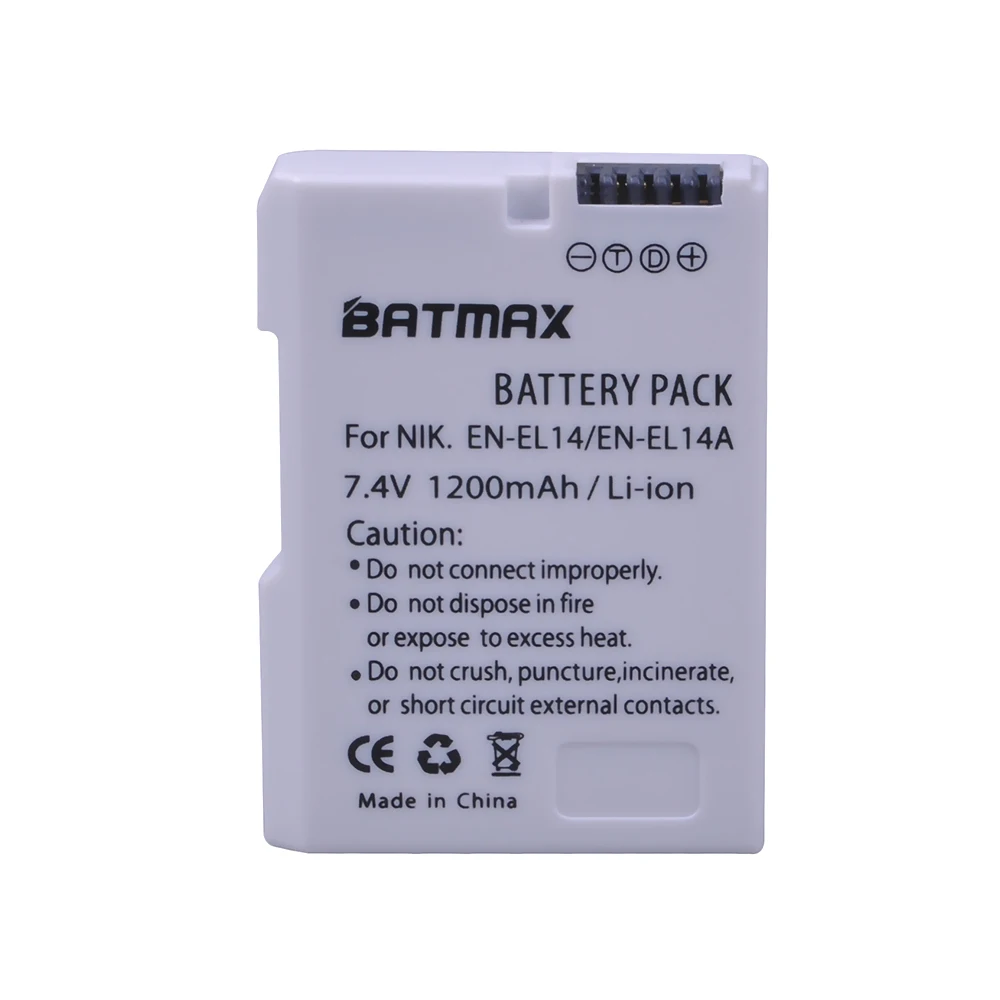 Batmax EN-EL14 Bateria EN-EL14A EL14 1200mAh Camera Battery for Nikon DF D3100 D3200 D3300 D3400 D5600 D5100 D5200 P7000 P7800 Camera Battery