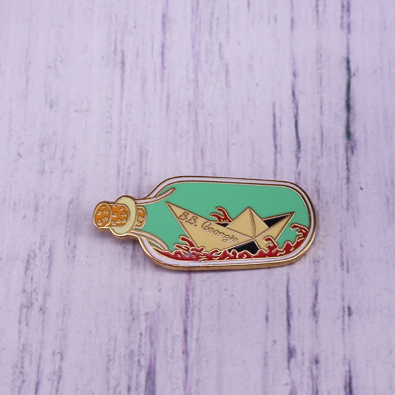 

Sailing boat enamel pin badge Paper Boat in a Bottle nautical brooch