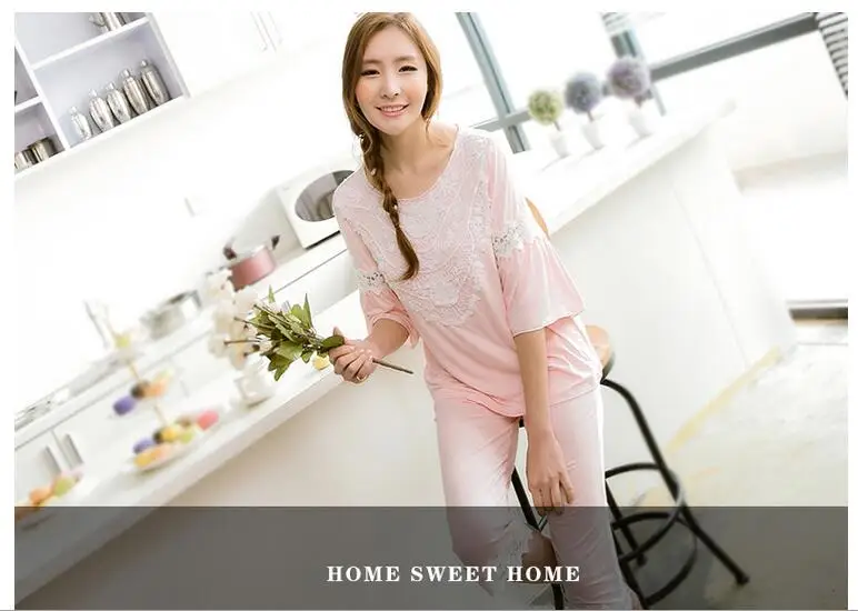

Original Top Quality Women's Sexy Pajamas Sets Girl's Lace Sleeping Clothes Spring Style Home Bamboo Fiber