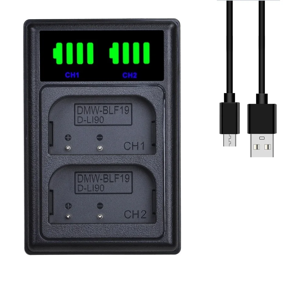 Powertrust D-Li90 Caricabatterie Doppio Per Pentax 645D, 645Z, K-01, K-3, K-5, K-5 Ii, K-5 Iis, Fotocamera Per K-7, Panasonic Dmw-Blf19