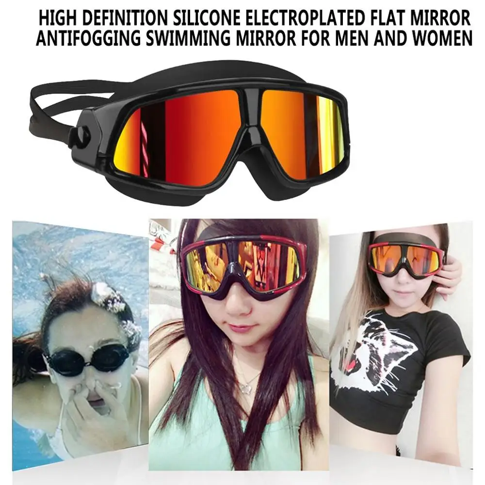 Adult Swimming Hd Anti-fog Goggles Super Large Frame Silicone Plating Flat Mirror Swimming Goggles Unisex