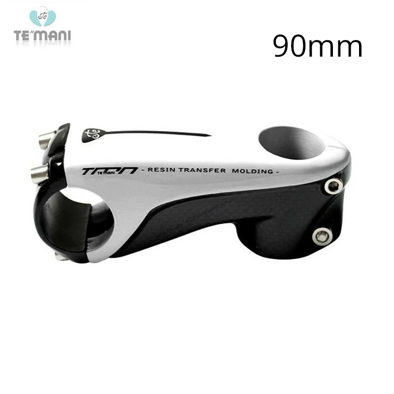 White 90mm TEMANI горный велосипед вынос руля MTB дорожный велосипедный руль из углепластика волокна 31,8*80/90/100/110 мм светло-Вес 1-1/" складной велосипед - Цвет: White 90mm