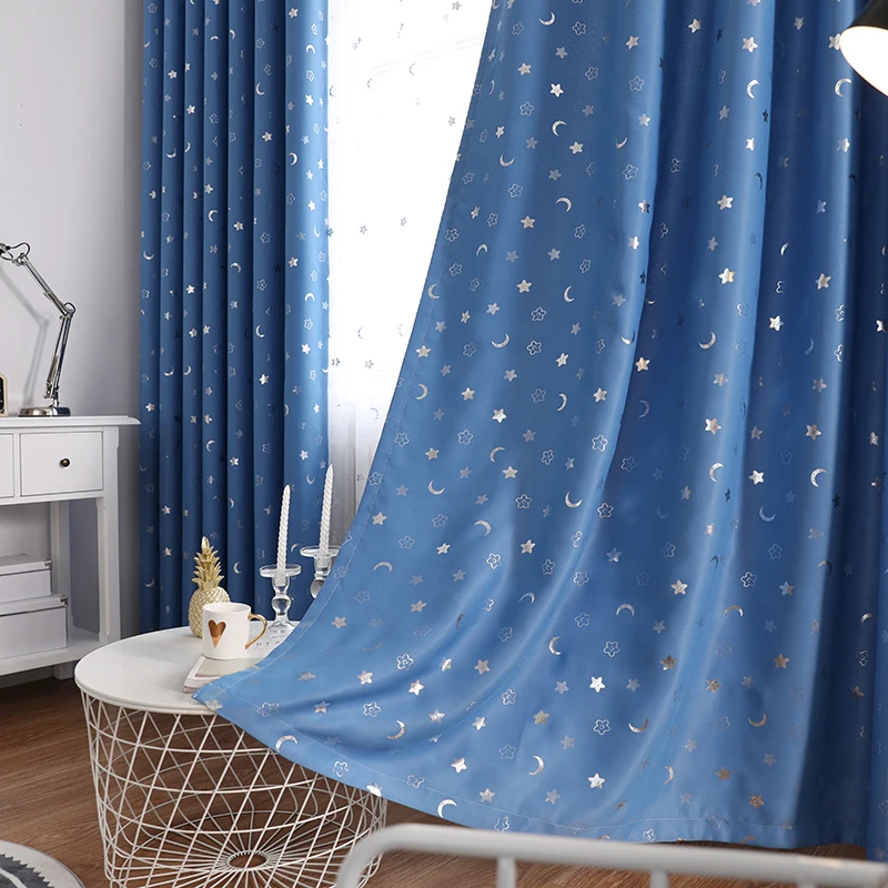 Блестящая синяя звезда Луна белый прозрачный тюль для окон занавес s для гостиной спальни современная занавеска ткань для детской комнаты драпировка S119& 30