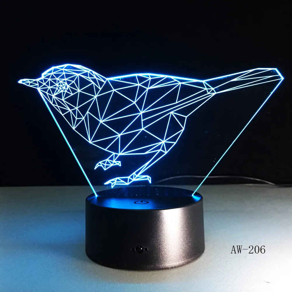 3D Птица Животное ночник DS платформа 7 цветов изменить сенсорный переключатель стол для офиса свет AW-206