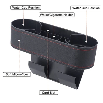 PU Leather Storage Box Car Seat Slit Gap Filler Coffee Cup Drinks Bottle Holder Tidy Organizer