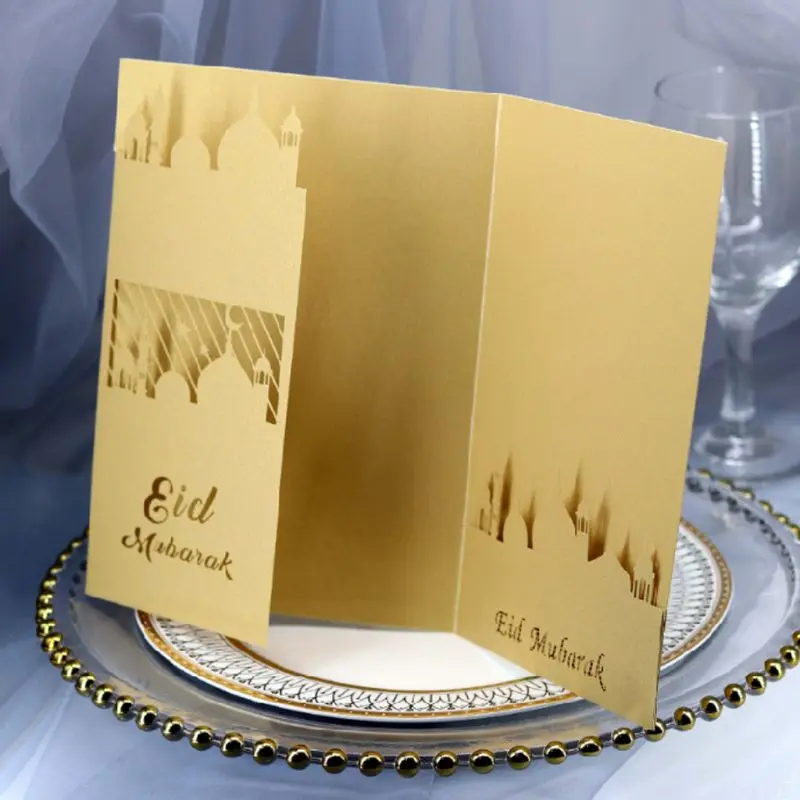  10pcs Laser Cut Hollow Church EID Mubarak Blessing Wedding Invitation Card Letter Pearlescent Paper - 4000389118785