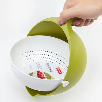 

Kitchen Double Drain Basket Plastic Vegetable Washing Basket Portable Kitchen Fruits Strainer Storage Basket with handle #LR3