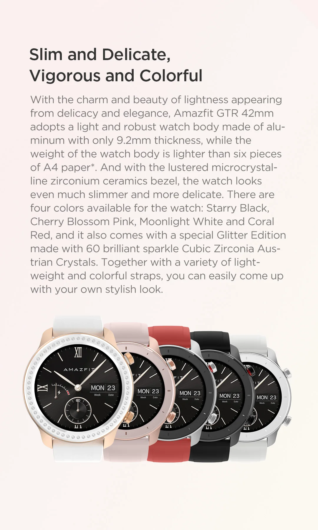 Глобальная версия Amazfit GTR 42 мм Смарт-часы AMOLED дисплей 5ATM женские и мужские умные часы gps и ГЛОНАСС BT5.0 для Xiaomi Phone IOS