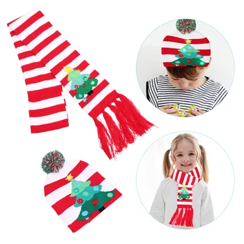

Unisex Fashion Winter Warm Christmas LED Knitted Cap Hat Scarf Headdress Neckerchief Set for Kids Children Adults Boys Girls