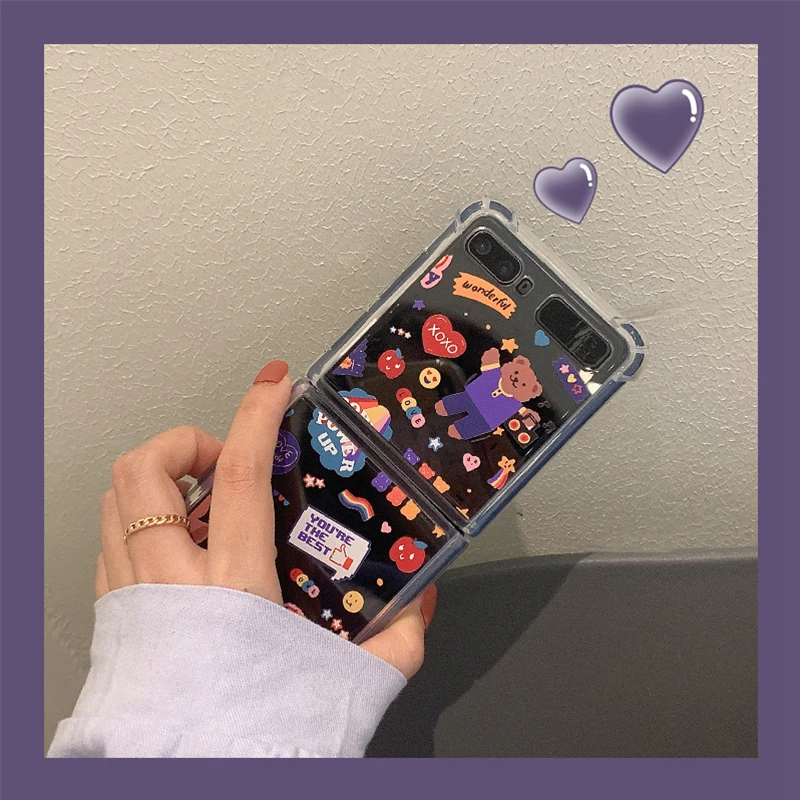 Korean Bear Case for Samsung ZFlip Case Transparent Bear Cute Cover for Galaxy Z Flip 5G Samsung Etui Flip Fundas Para 5G Gift