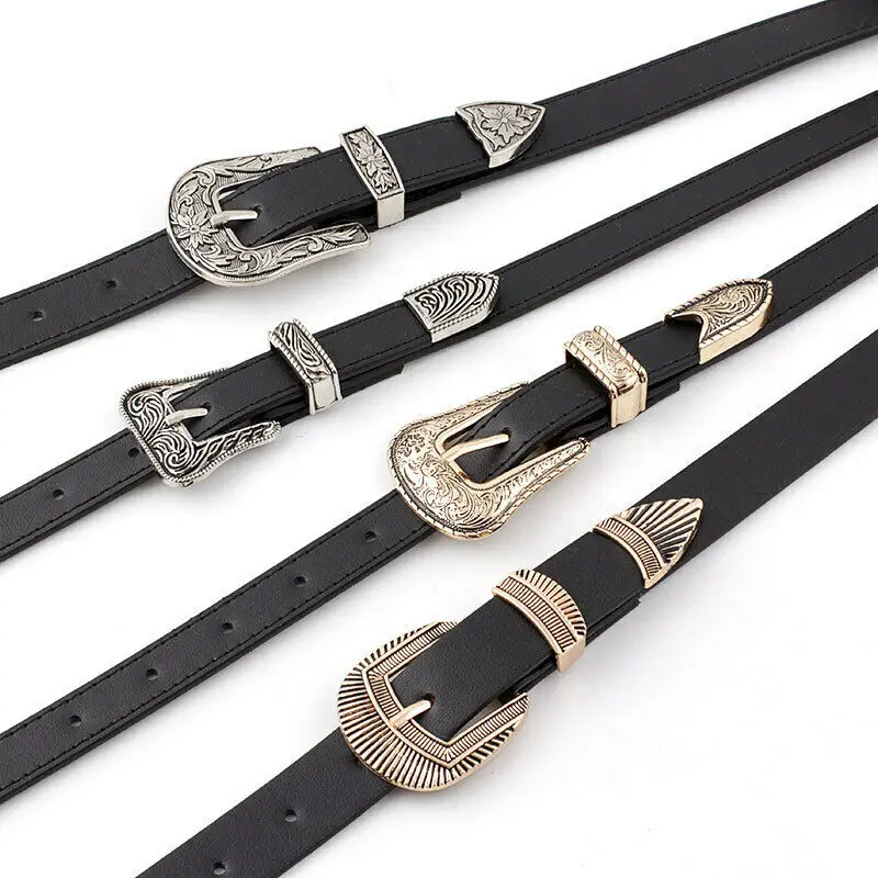Брендовые новые модные женские винтажные Boho металлические кожаные ремни с двойной пряжкой пояс на пояс высокое качество женские ремни