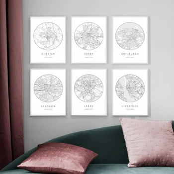 

UK city map Chester Derby Edinburgh Glasgow Leeds Liverpool Poster Canvas Art Print Wall Pictures for Living Room No Frame