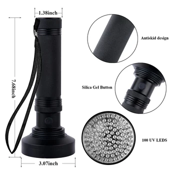 

100 LED UV Flashlight Ultra Violet Blacklight Lamp Torch Inspection Light