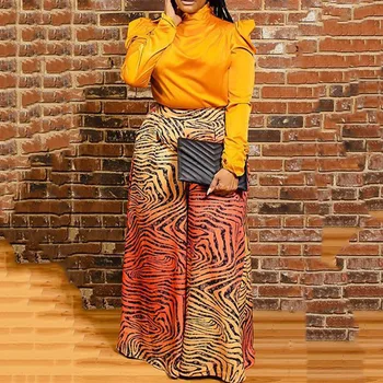 

Yellow Leopaed Casual Pants Women African Fashion 3D Printed Wide Legs Long Pants Female Bottom Office Lady Plus Size Trousers