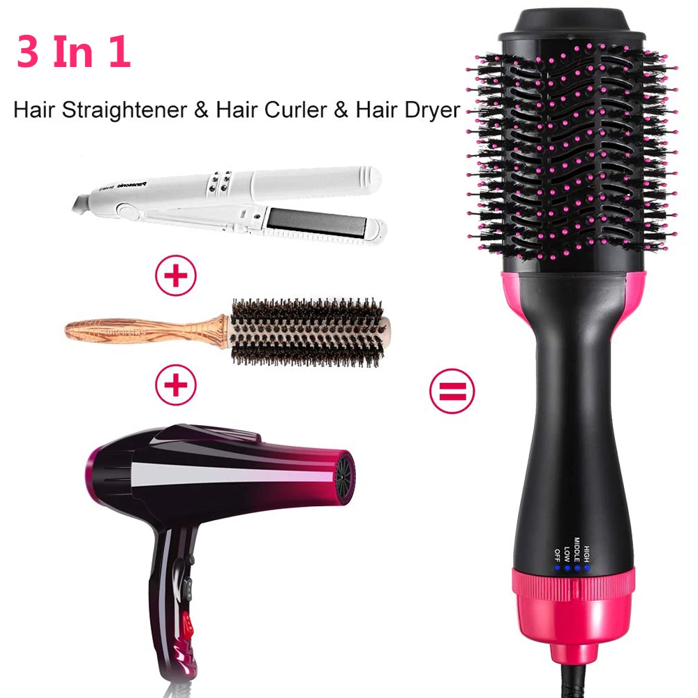 One Step Hair Dryer& Volumizer Dryer Hair Straightener Curler Salon Styling Comb Hot Air Brush Tangle Negative Ions Hair Blower