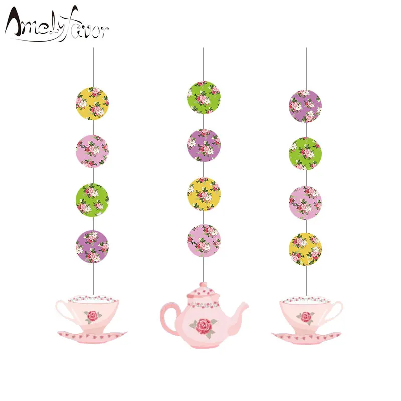 

Tea Time Theme Ceiling Hanging Swirl Decorations Baby Shower Kids Birthday Party Ball Grand Event Decorations Supplies 6 PCS