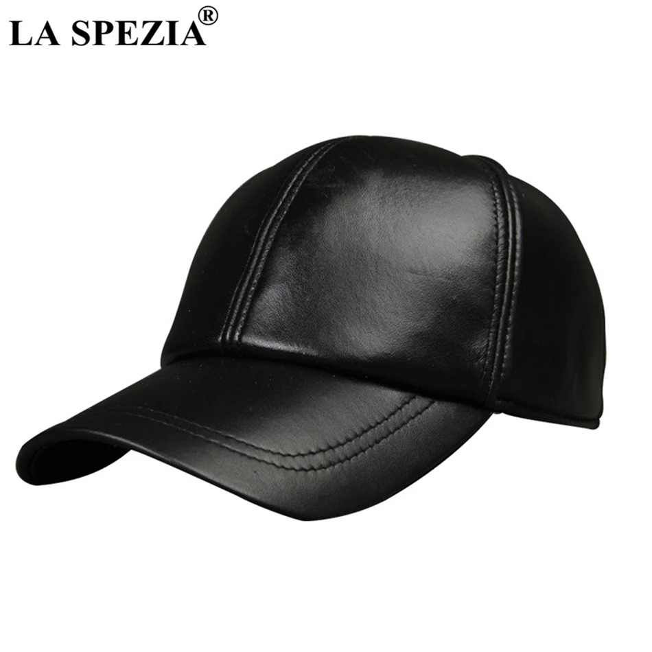 LA SPEZIA Real Leather Baseball Cap Black Casual Caps Men Genuine Leather Adjustable High Quality Nature Leather Snapback Hats