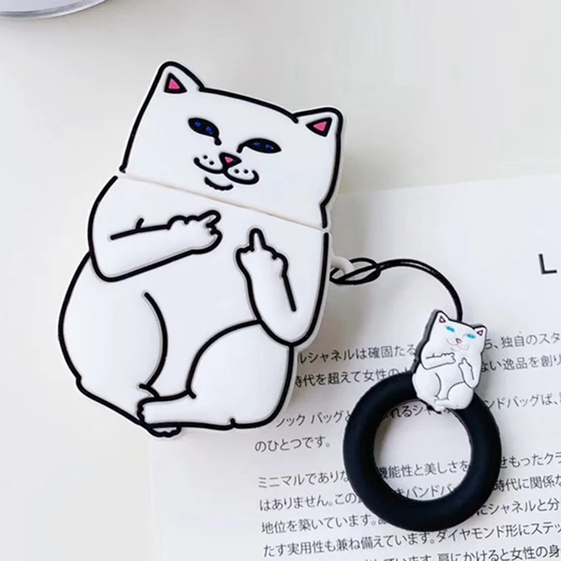 Средний палец кошка беспроводной Bluetooth чехол для гарнитуры для Apple AirPods 1/2 зарядный чехол для наушников для Airpods защитный чехол - Цвет: WT