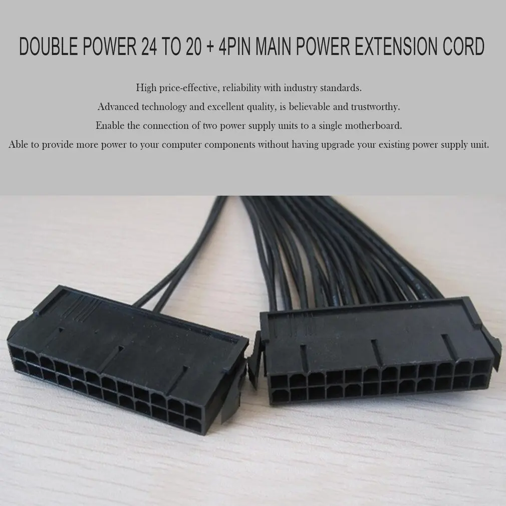 Upgrade 24pin 20+4pin Dual PSU ATX Power Supply Adapter Cable Connector For Mining 30cm Starting Line Computer Components